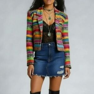 GRÄU Claudia Gräu Vintage Blazer Crop‎ Striped Colorful Rainbow Artsy